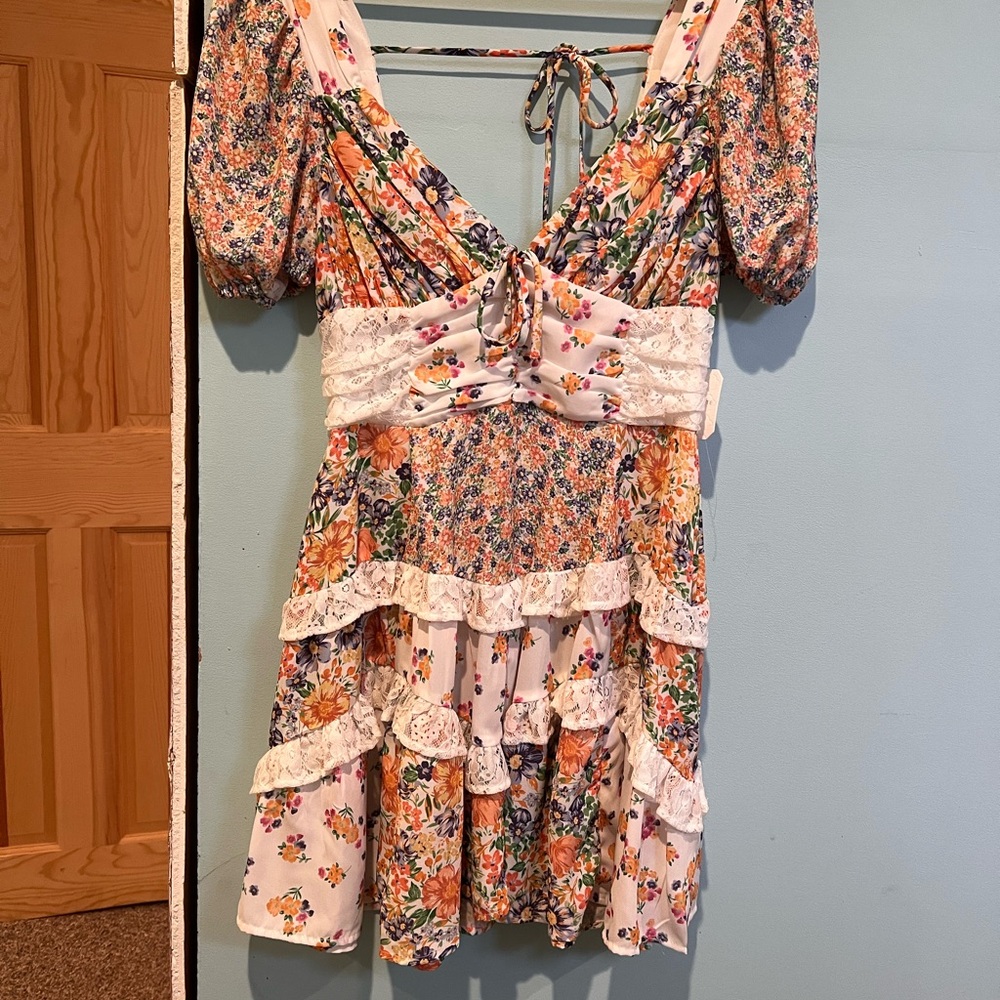 Floral Multi-Color Dress with Lace Accents